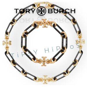 NEW!! Tory Burch Black and Gold Roxanne Necklace and Bracelet Set